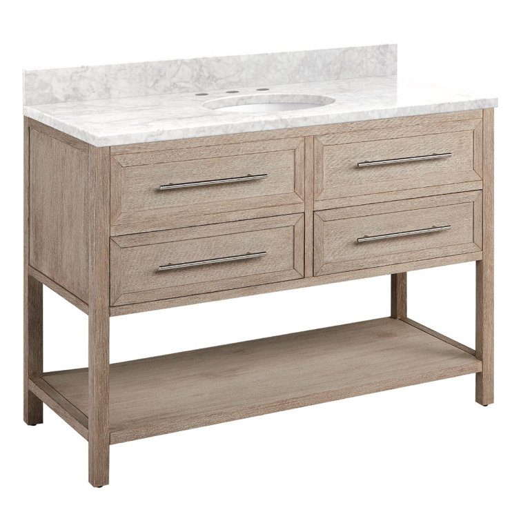 48" Brushed White Single Bathroom Vanity with Carrara Marble Top