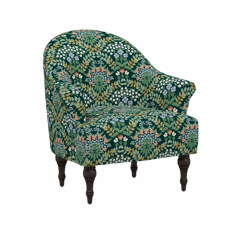 Emerald Bramble Linen Blend Accent Armchair with Espresso Legs