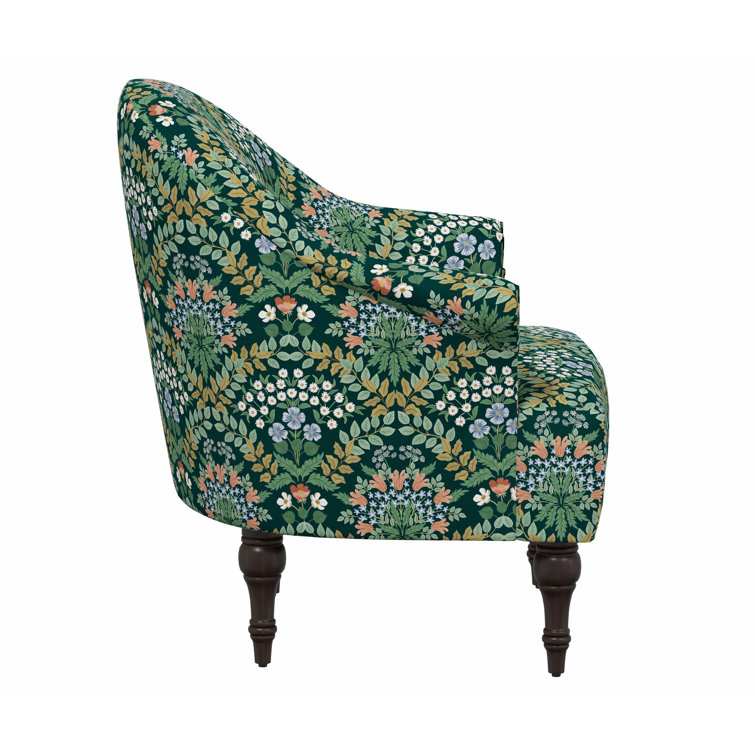 Emerald Bramble Linen Blend Accent Armchair with Espresso Legs