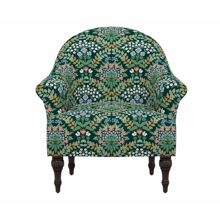 Emerald Bramble Linen Blend Accent Armchair with Espresso Legs