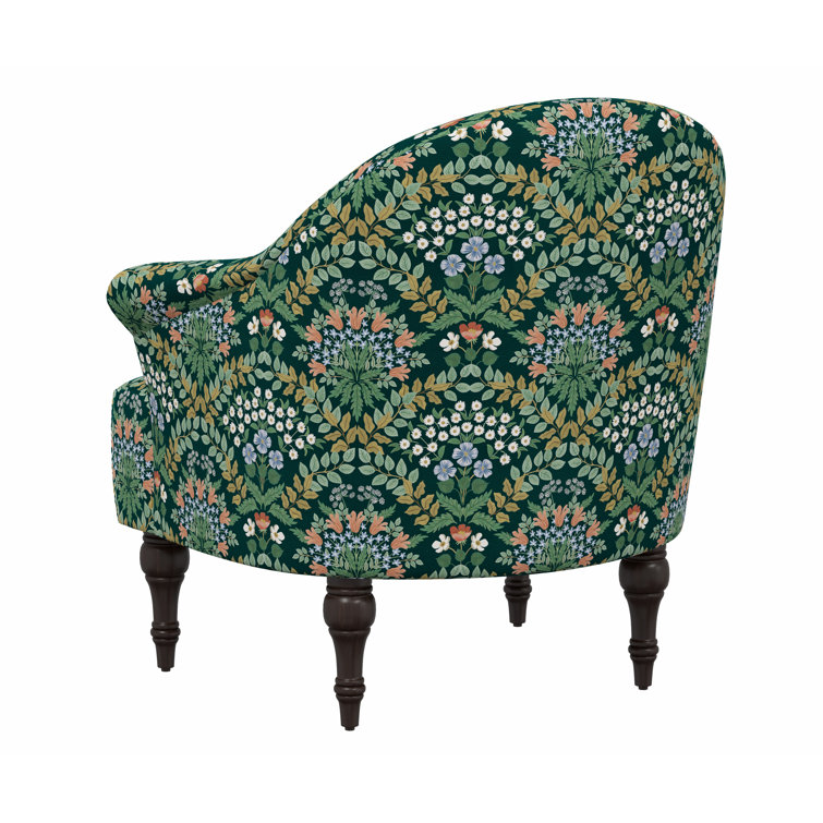 Emerald Bramble Linen Blend Accent Armchair with Espresso Legs