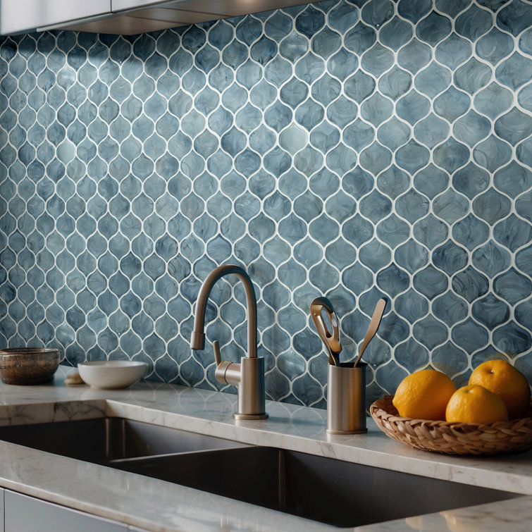 Blue Shimmer Arabesque Glass Mosaic Wall Tile