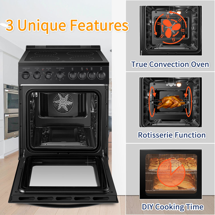 Lanbo 24" Black Freestanding Electric Range with Convection and Warming Drawer
