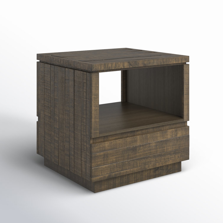 Dark Brown Pine Wood Rectangular End Table with Storage