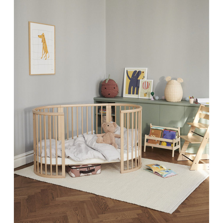 Natural Beech Wood Oval Adjustable Minimalist Crib