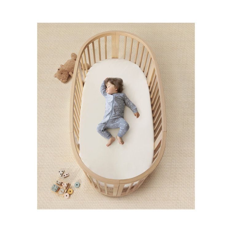 Natural Beech Wood Oval Adjustable Minimalist Crib