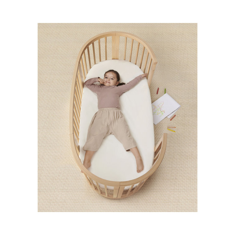 Natural Beech Wood Oval Adjustable Minimalist Crib