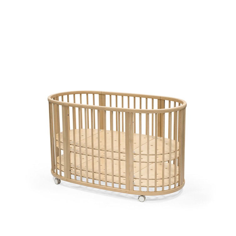 Natural Beech Wood Oval Adjustable Minimalist Crib