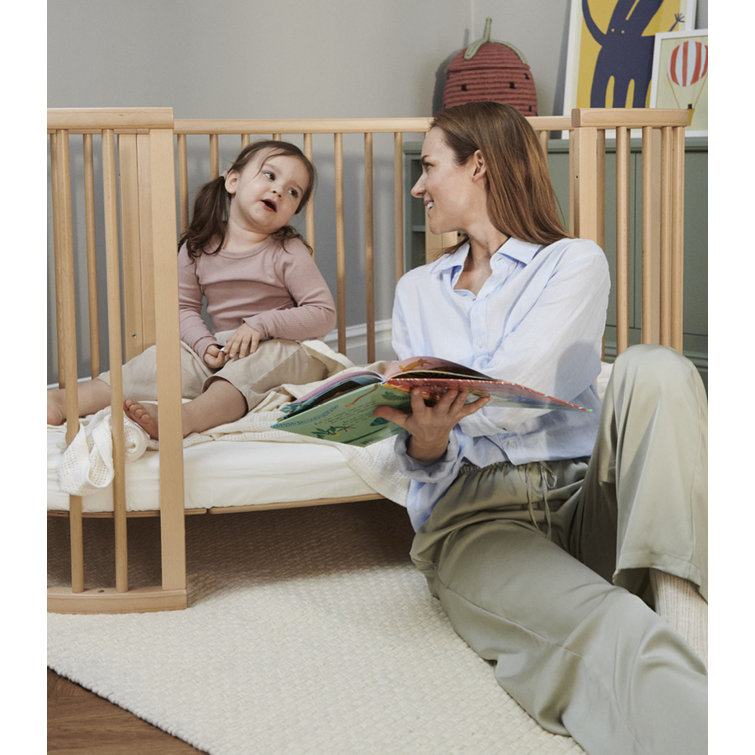 Natural Beech Wood Oval Adjustable Minimalist Crib