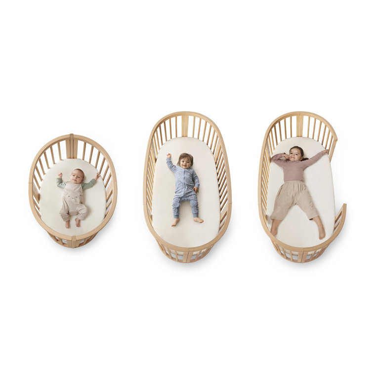 Natural Beech Wood Oval Adjustable Minimalist Crib