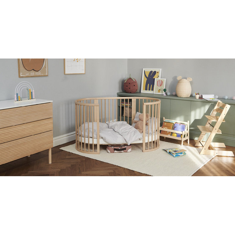 Natural Beech Wood Oval Adjustable Minimalist Crib