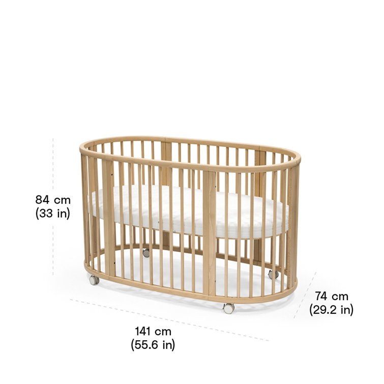 Natural Beech Wood Oval Adjustable Minimalist Crib