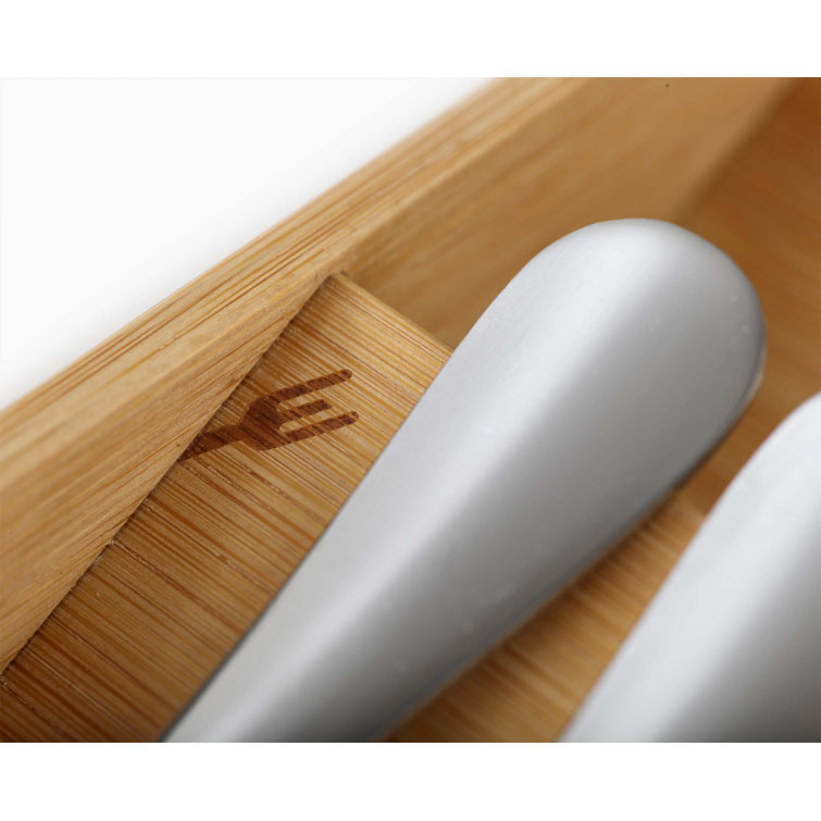 Large Bamboo Cutlery Drawer Organizer with 8 Compartments