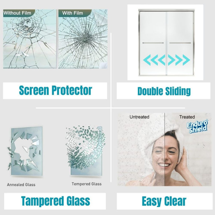 60'' Chrome Framed Sliding Shower Door with Clear Glass