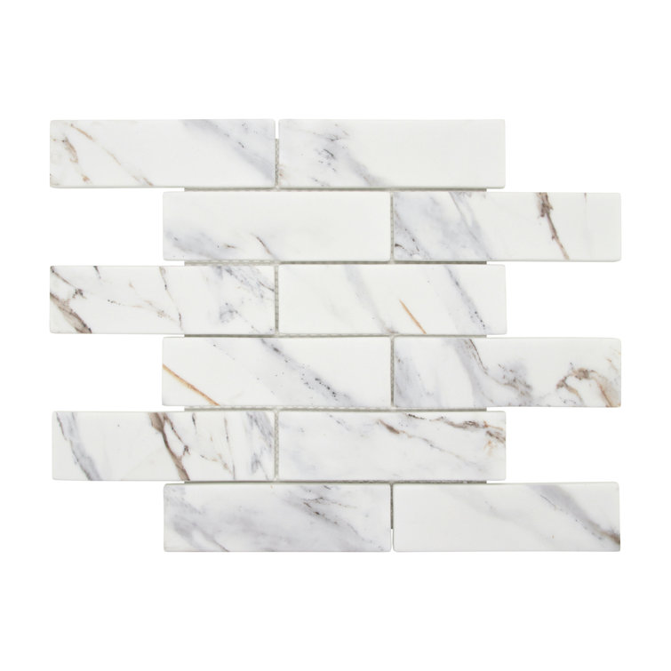 11.6" x 11.1" Calacatta Gold Recycled Glass Subway Tile