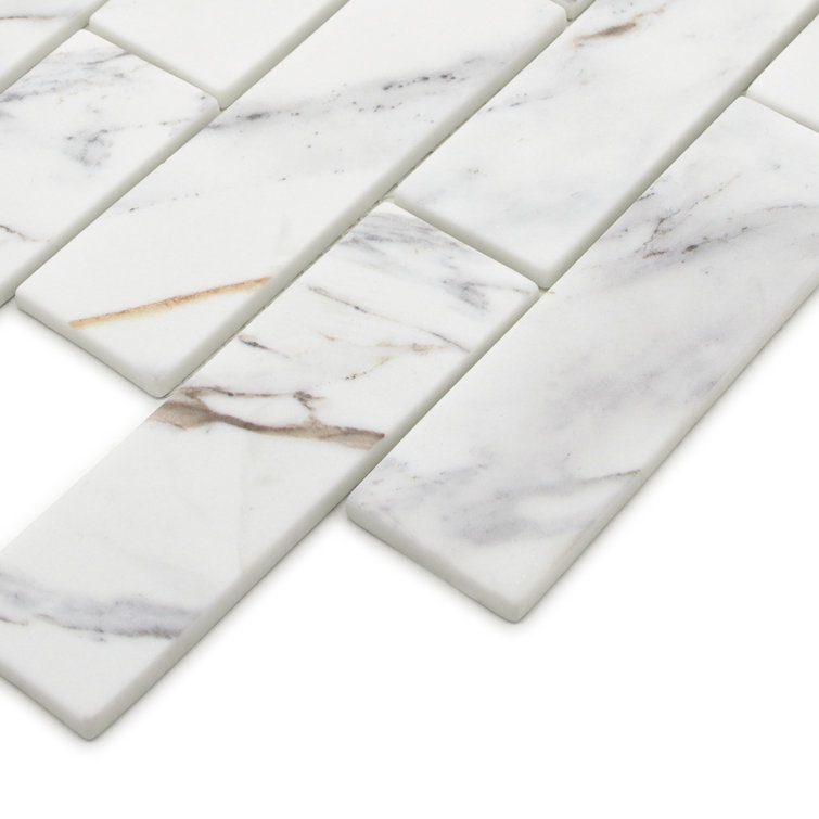 11.6" x 11.1" Calacatta Gold Recycled Glass Subway Tile