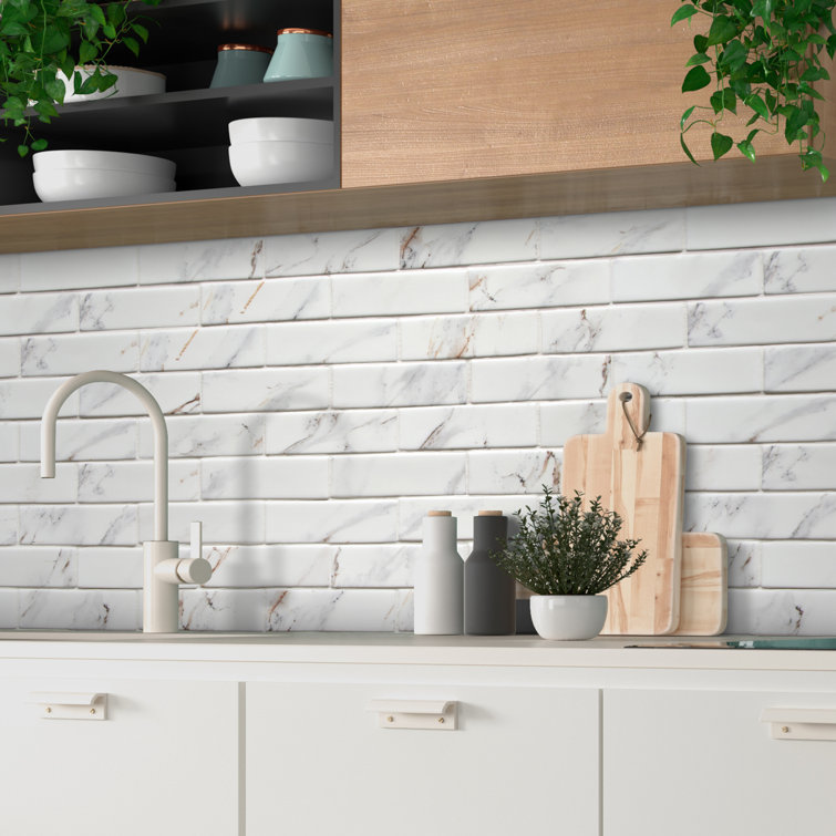 11.6" x 11.1" Calacatta Gold Recycled Glass Subway Tile
