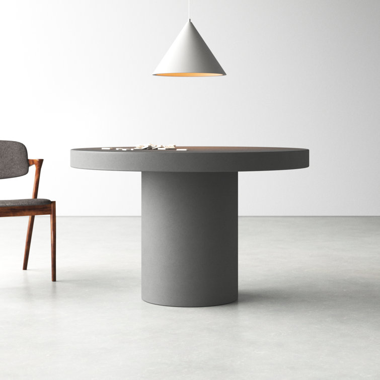 Matte Gray Round Concrete Pedestal Dining Table
