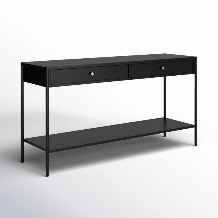 Modern Black Metal Console Table with Storage and Bronze Accents