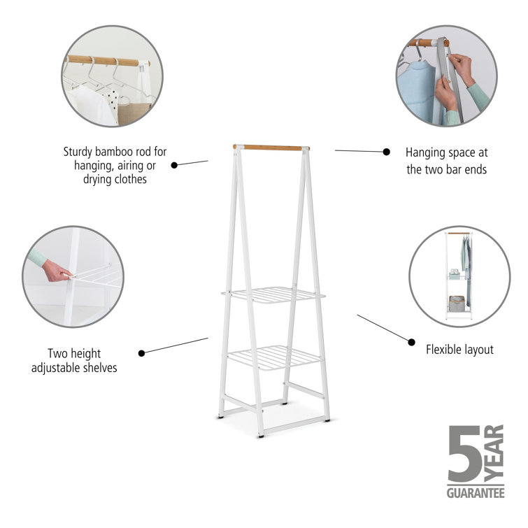 Small White Wood and Wire Garment Rack with Adjustable Shelves