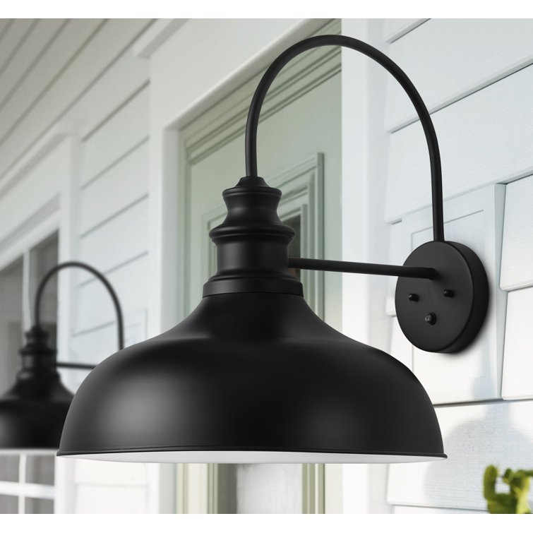 Black Industrial Dimmable Outdoor Wall Light with Dusk-to-Dawn Sensor
