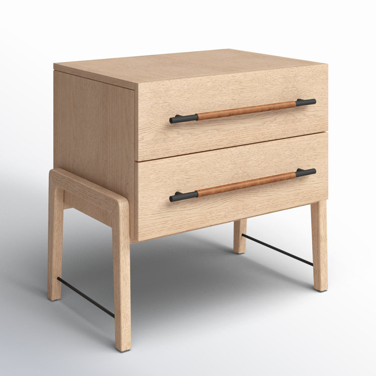 Weston Mid-Century Light Oak Nightstand with Leather Accents