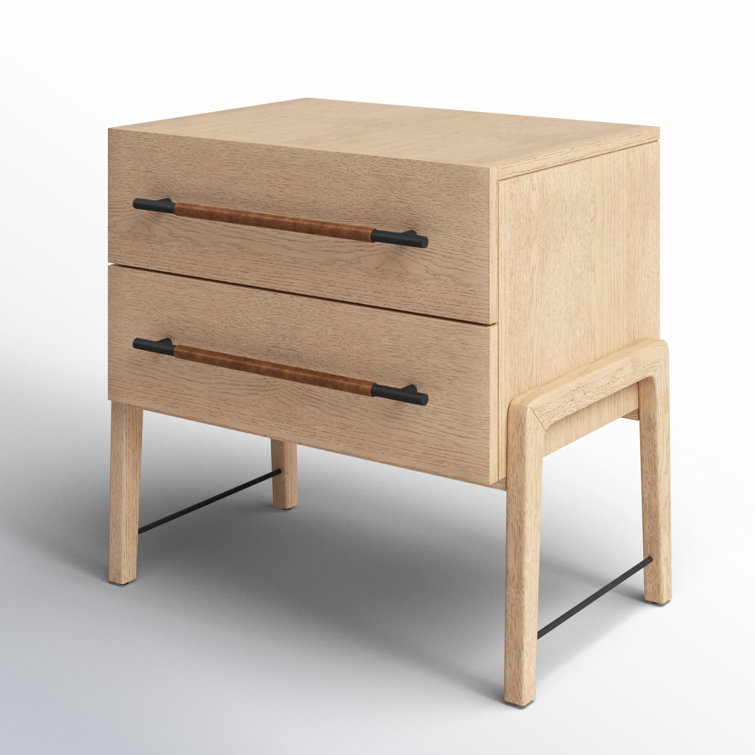 Weston Mid-Century Light Oak Nightstand with Leather Accents