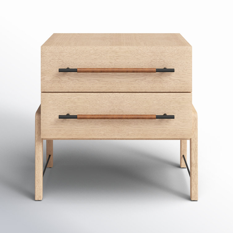 Weston Mid-Century Light Oak Nightstand with Leather Accents