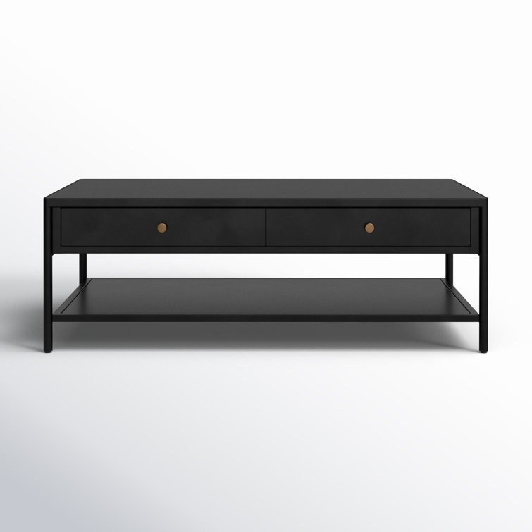 Contemporary Modern Black Iron Coffee Table with Storage