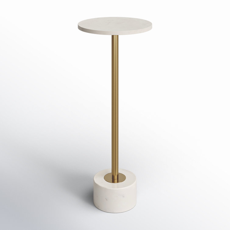 Gold and White Marble Round Side Table with Metal Base