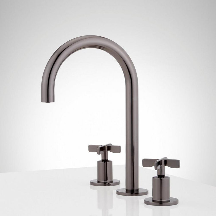 Gunmetal Brass Widespread Bathroom Faucet with Cross Handles