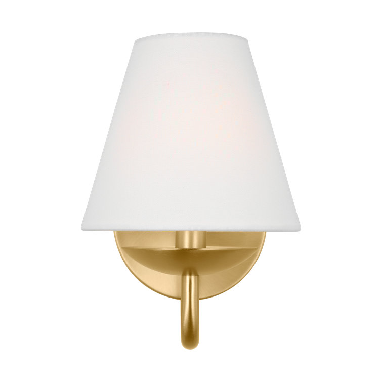 Satin Brass and White Linen Small Wall Sconce