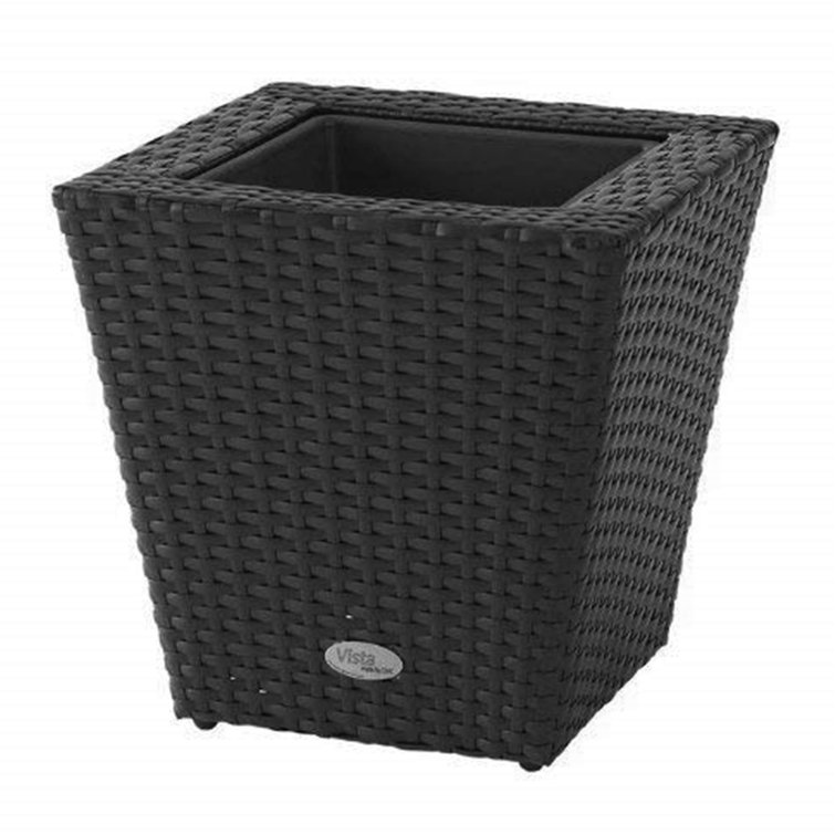 Vista Black Resin Wicker Square Planter, 14-inch