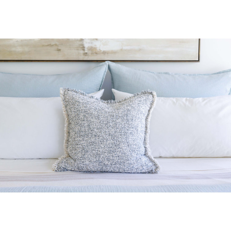Gray Rustic Fringe Accent Pillow with Bouclé Texture