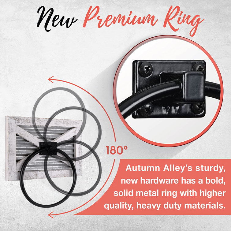 White-Wash Wood and Galvanized Metal Wall Mounted Towel Ring