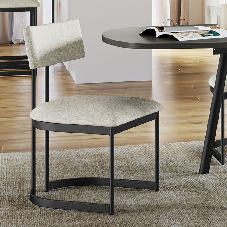 Gray Extendable Dining Table with 6 Light Beige Upholstered Chairs