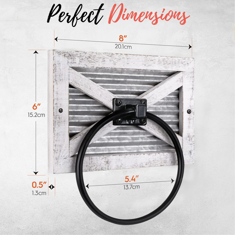 White-Wash Wood and Galvanized Metal Wall Mounted Towel Ring