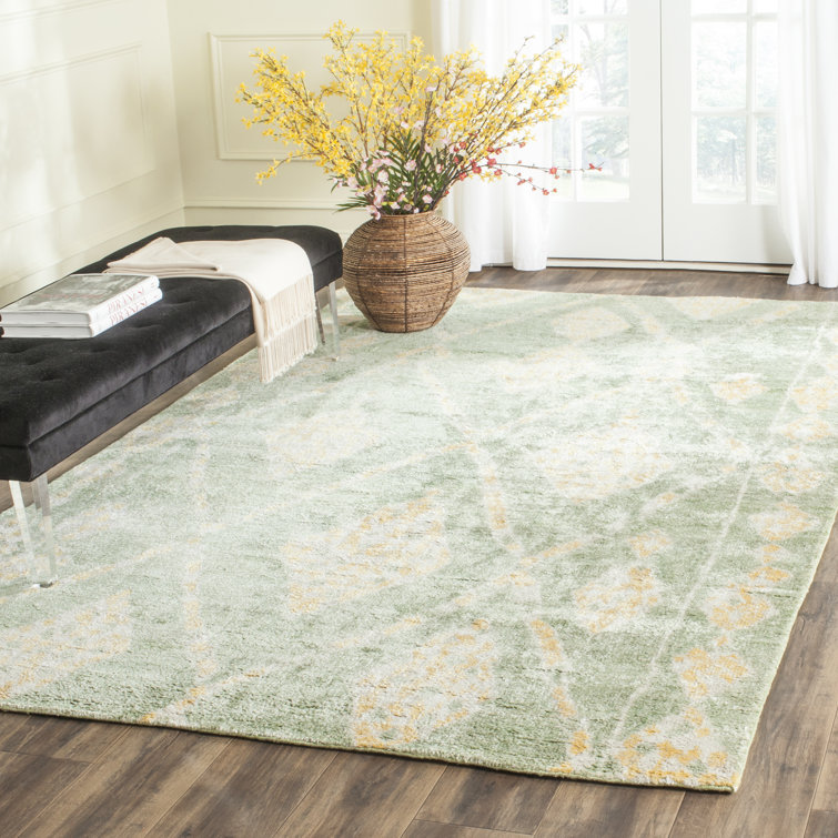 Hand-Knotted Green and Yellow Wool Viscose 8' x 10' Rug