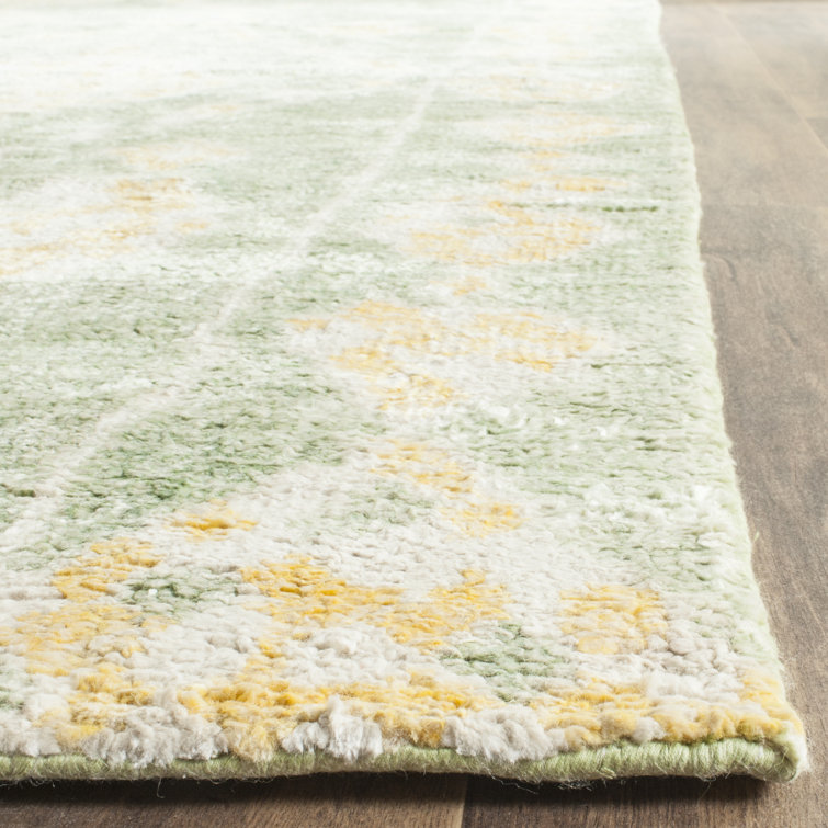Hand-Knotted Green and Yellow Wool Viscose 8' x 10' Rug