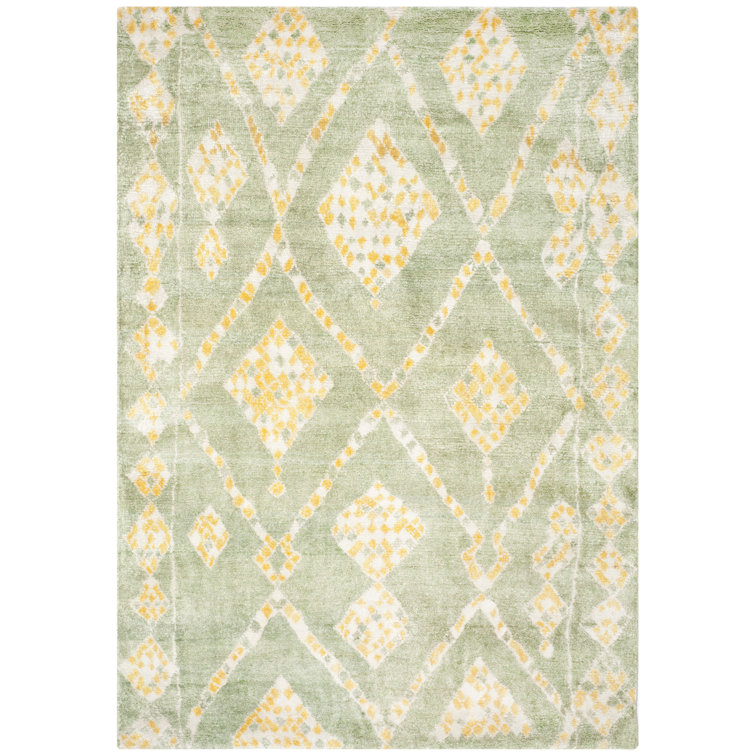 Hand-Knotted Green and Yellow Wool Viscose 8' x 10' Rug