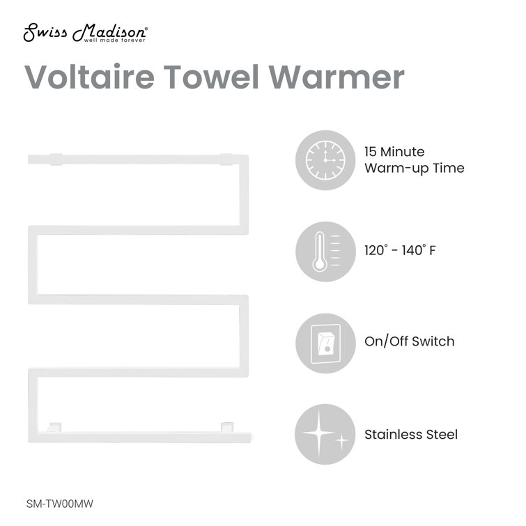 Voltaire 5-Bar Matte White Stainless Steel Electric Towel Warmer