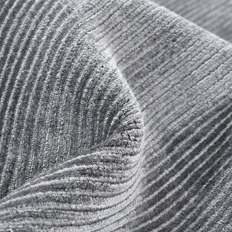Luxurious Dark Gray 8' x 10' Hand-Knotted Wool & Viscose Rug
