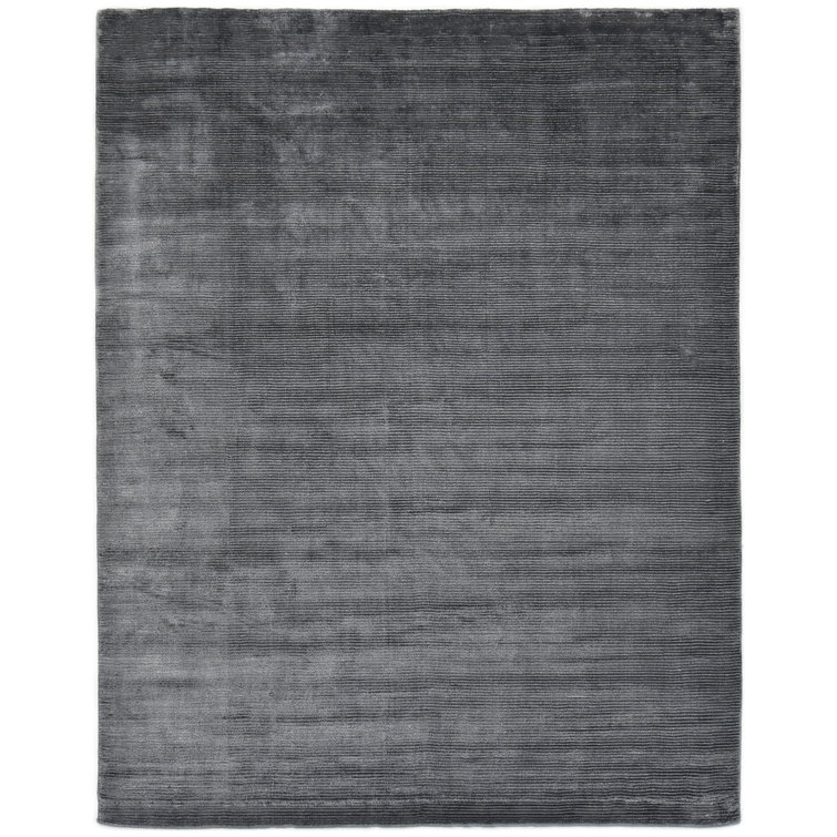 Luxurious Dark Gray 8' x 10' Hand-Knotted Wool & Viscose Rug