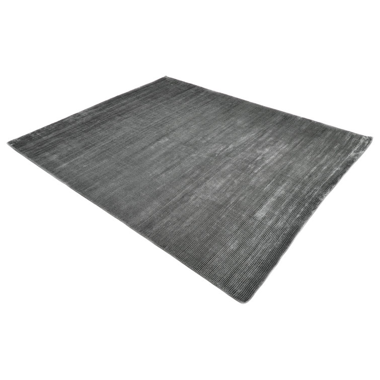 Luxurious Dark Gray 8' x 10' Hand-Knotted Wool & Viscose Rug