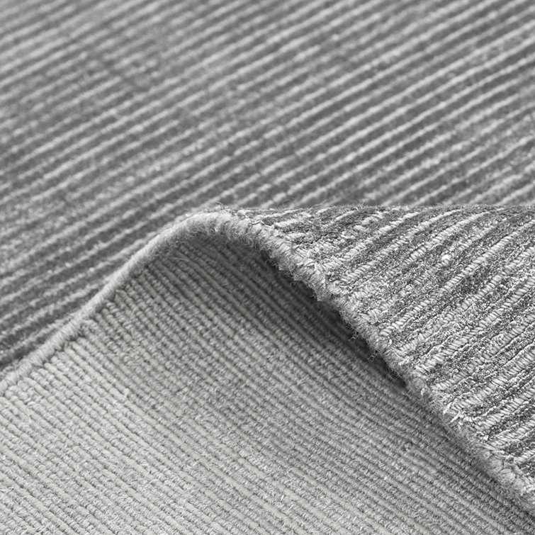 Luxurious Dark Gray 8' x 10' Hand-Knotted Wool & Viscose Rug