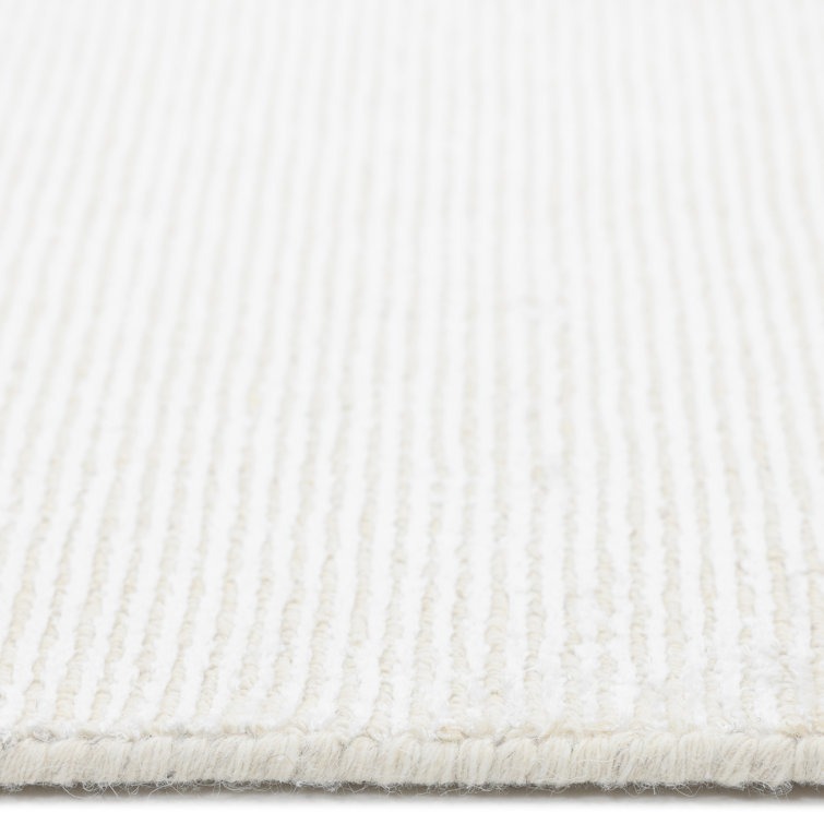 Handmade Ivory Stripe Wool-Viscose Blend Rectangular Rug 8' x 10'