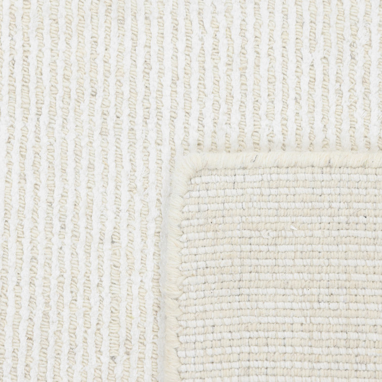 Handmade Ivory Stripe Wool-Viscose Blend Rectangular Rug 8' x 10'