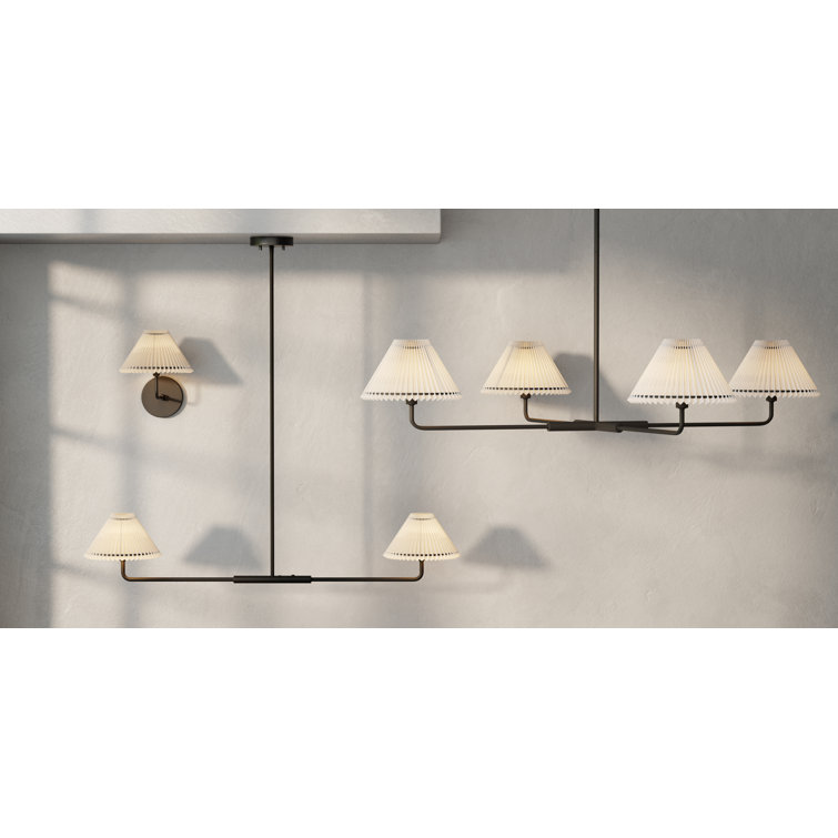 Matte Black Modern Linear Metal Chandelier with White Shades