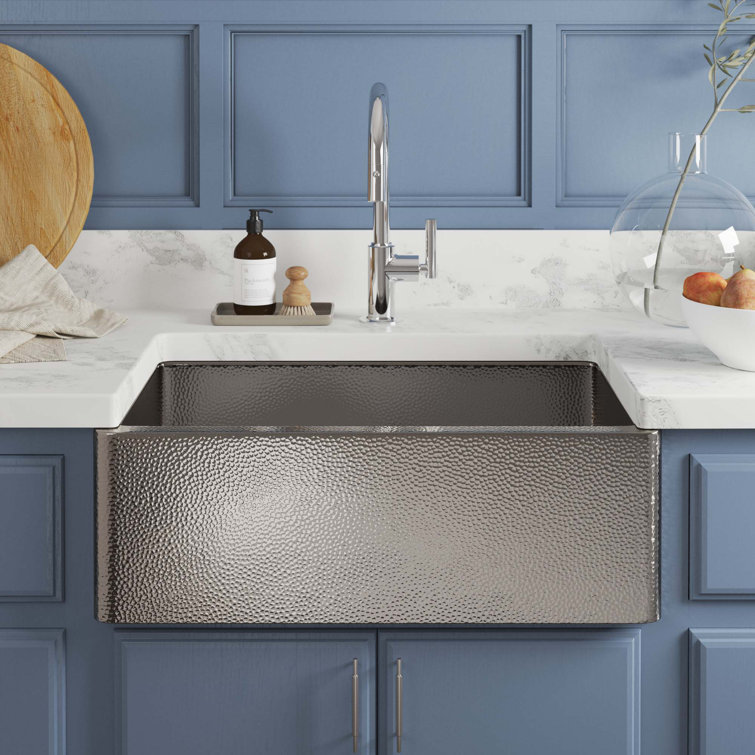 Polished Nickel Hammered Copper Farmhouse Apron Sink, 30"