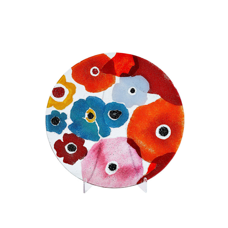 Small Bright Multicolor Floral Glass Charger Plate